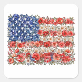 Adesivo Quadrado Floral da Bandeira do 4 de Julho