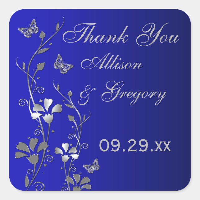 Adesivo Quadrado Floral de Cinza de Prata Azul com Coletor de Borbo (Frente)