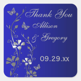 Adesivo Quadrado Floral de Cinza de Prata Azul com Coletor de Borbo