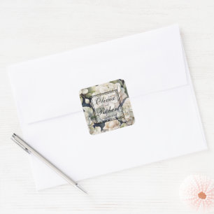 Adesivo Quadrado Floral de cor verde-rosa-marfim-esverdeado-esverde