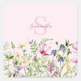 Adesivo Quadrado Floral de Flor Selvagem Rosa Personalizado