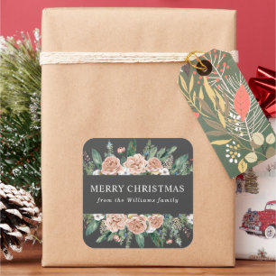 Adesivo Quadrado Floral de Inverno Moderna Feliz Natal