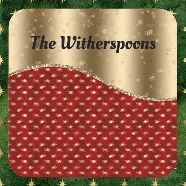 Adesivo Quadrado Floral de Natal Vermelho com Friso e Nome Dourados (Criador carregado)