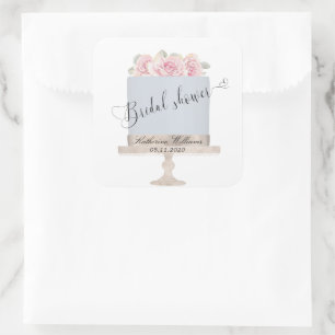Adesivo Quadrado Floral Elegant Cake Bridal Shower Monogram Sticker