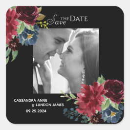 Adesivo Quadrado Floral Elegante Água-marinha Bege Burgundy Foto