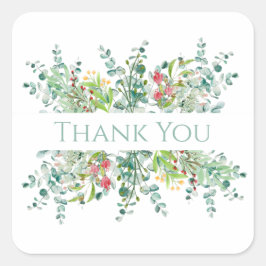 Adesivo Quadrado Floral Elegante Greenery Watercolor Obrigado