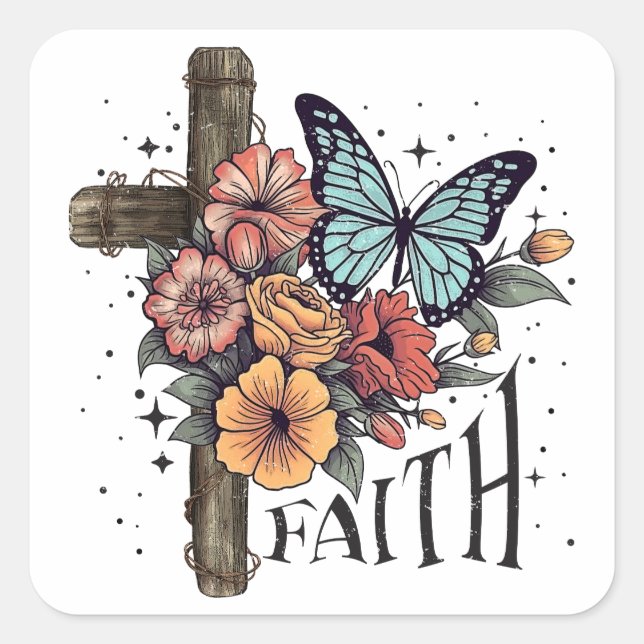 Adesivo Quadrado Floral Faith Cross (Frente)