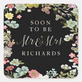 Adesivo Quadrado Floral Garden Wedding Mr & Mrs Stickers