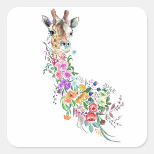 Adesivo Quadrado Floral Giraffe Stickers