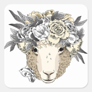 Adesivo Quadrado Floral Halo Sheep