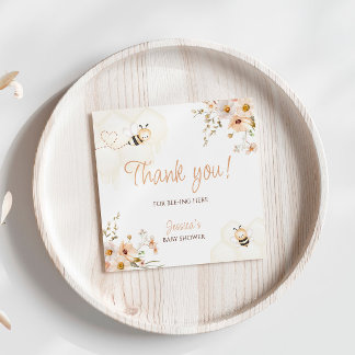 Adesivo Quadrado Floral Honey Bee Chá de fraldas Obrigado