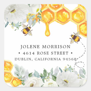 Adesivo Quadrado Floral Honeycomb Rótulo de Endereço de Retorno d