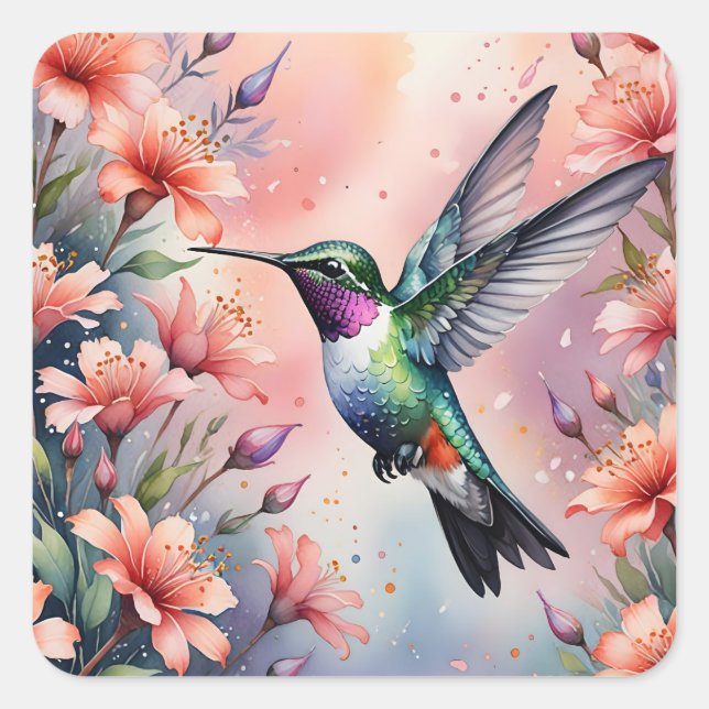 Adesivo Quadrado floral hummingbird stickers (Frente)