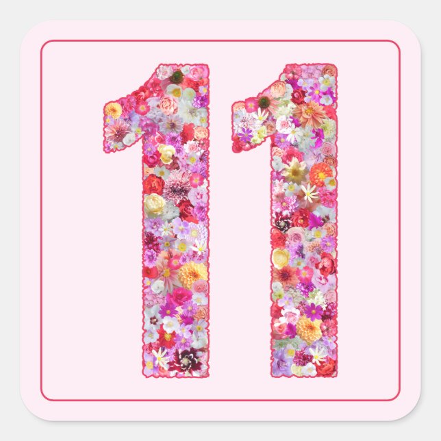 Adesivo Quadrado Floral Light Pink Month Number 11 (Frente)