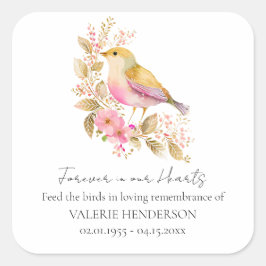 Adesivo Quadrado Floral Memorial Bird Seed Favor Sticker