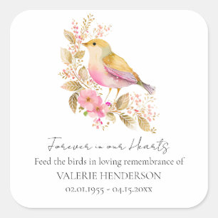 Adesivo Quadrado Floral Memorial Bird Seed Favor Sticker