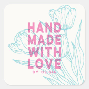 Adesivo Quadrado Floral Moderna Feita à Mão Com Amor Pequena Empres