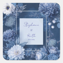 Floral Monocromático Azul Marinho Branco Moderno Q