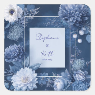 Adesivo Quadrado Floral Monocromático Azul Marinho Branco Moderno Q