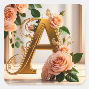 Adesivo Quadrado 🌸 Floral Monograma Personalizado de Casamento Let