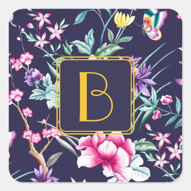 Adesivo Quadrado Floral Monogramada Personalizada (Frente)