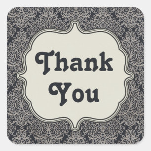 Adesivo Quadrado Floral Obrigado Cinza / Preto Damasco Art Nouveau