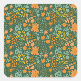 Adesivo Quadrado Floral pattern on a dark green background 
