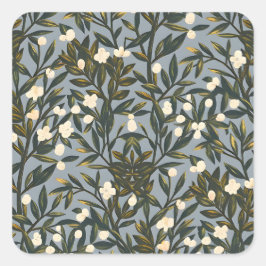 Adesivo Quadrado Floral pattern on  dusty blue-gray background