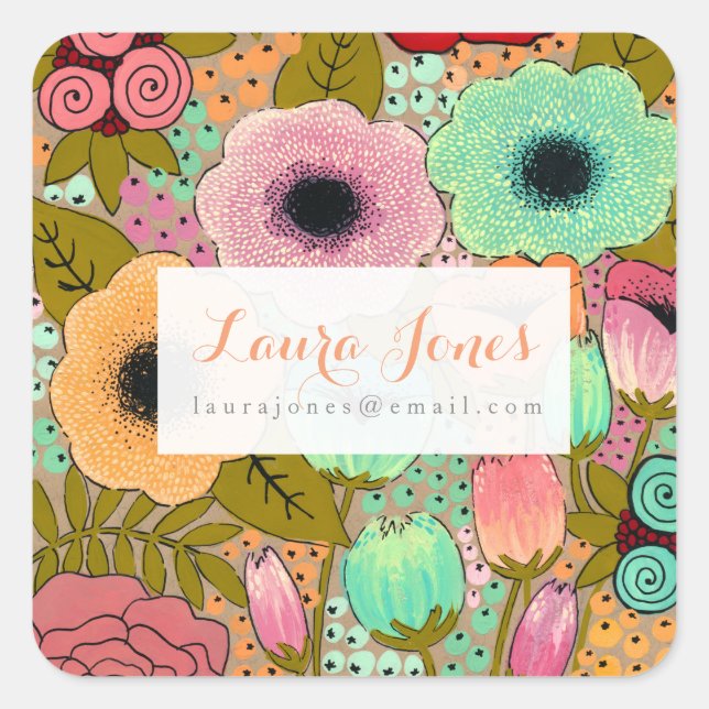 Adesivo Quadrado Floral Pintado Pertence A Personalizado (Frente)