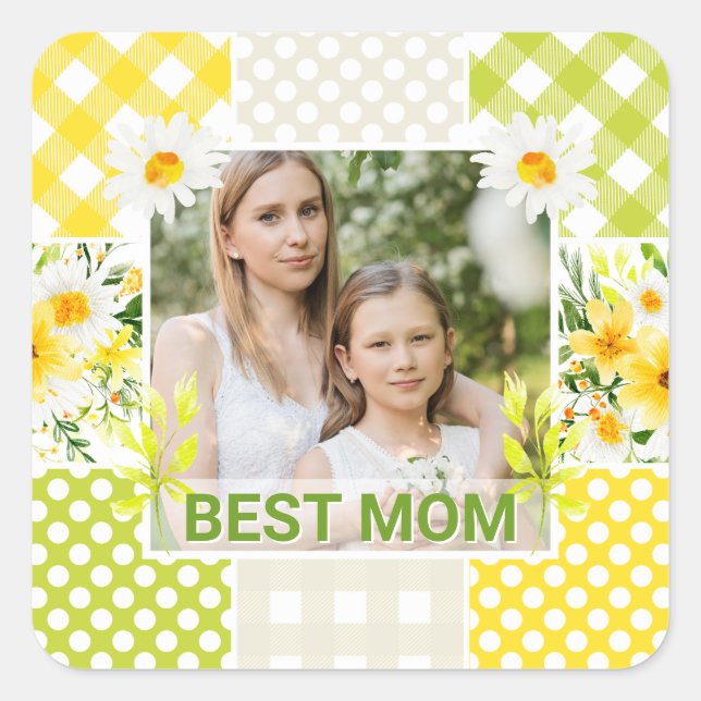 Adesivo Quadrado Floral & Plaid Photo Frame Mother's Day (Frente)