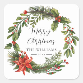 Adesivo Quadrado Floral Poinsettia Greenery Famílias de Natal Perso