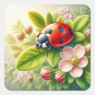 Adesivo Quadrado Floral/primavera ladybug trabalho de arte