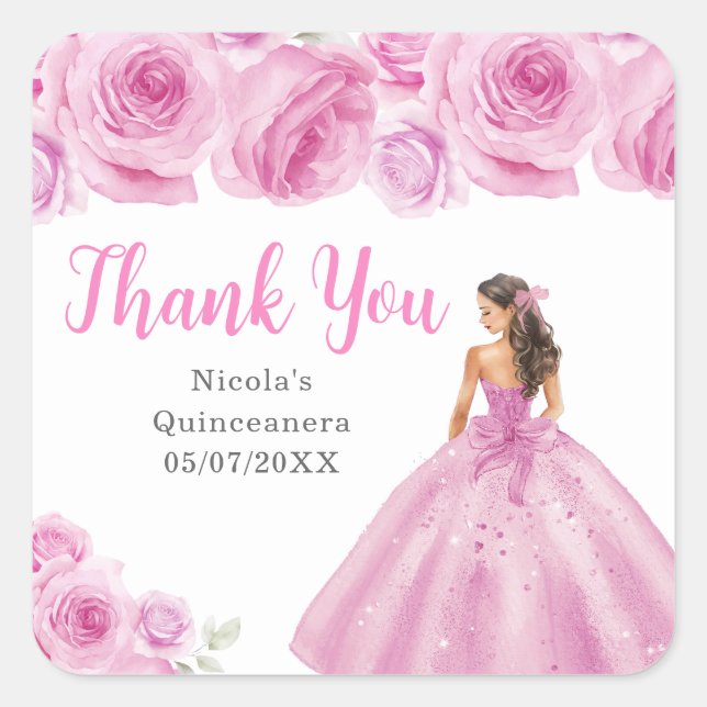 Adesivo Quadrado Floral Princess in Light Pink Dress Quinceanera (Frente)