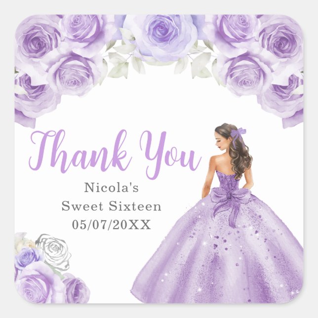 Adesivo Quadrado Floral Princess in Purple Dress Sweet Sixteen (Frente)
