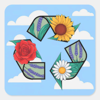 Adesivo Quadrado Floral Recycling Symbol | Eco-Friendly Nature