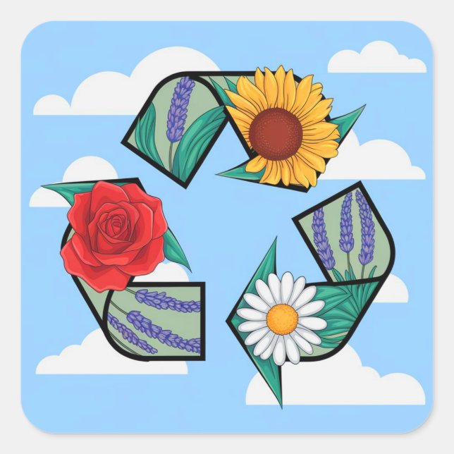 Adesivo Quadrado Floral Recycling Symbol | Eco-Friendly Nature (Frente)
