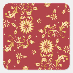 Adesivo Quadrado Floral Red Dourada Stars Festa de Natal Metálico