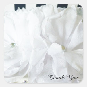 Adesivo Quadrado Floral Romântico Branco Obrigado
