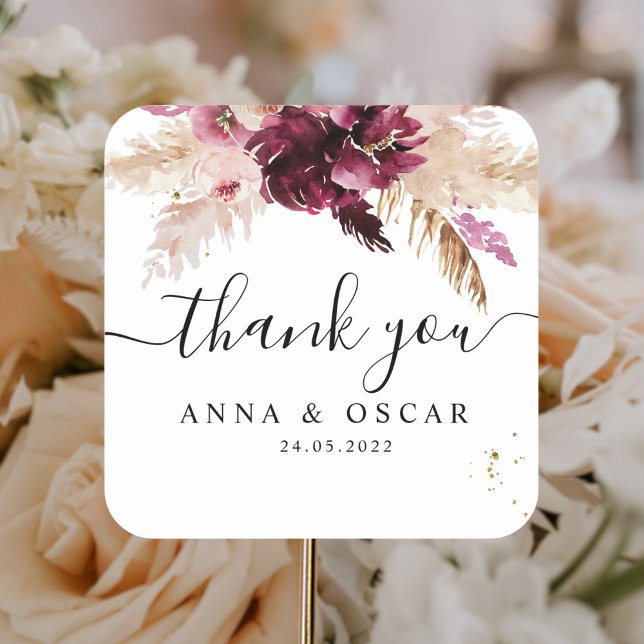 Adesivo Quadrado Floral Rosa Blush Moderno Brilhante (Criador carregado)