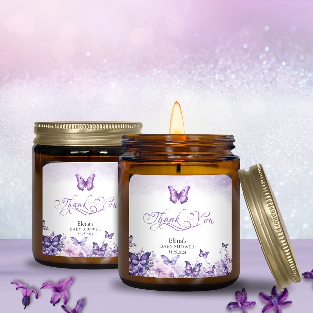 Adesivo Quadrado Floral Roxo Elegante Chá de fraldas borboleta (Criador carregado)