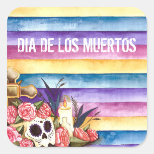 Adesivo Quadrado Floral Skull Dia de los Muertos   Vinheta