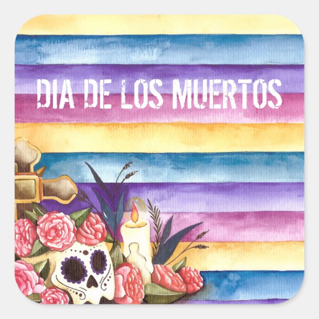 Adesivo Quadrado Floral Skull Dia de los Muertos | Vinheta (Frente)