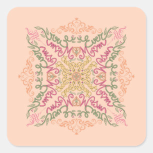 Adesivo Quadrado Floral Soft pêssego caleidoscópico Script Melhor M