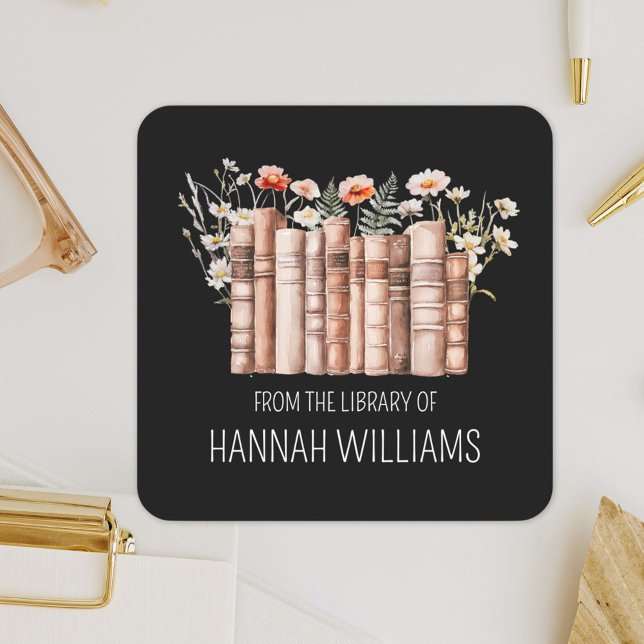 Adesivo Quadrado Floral Stack Book From the Library of Bookplate (Close up)