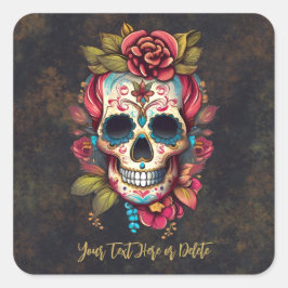 Adesivo Quadrado Floral Sugar Skull Día de los Muertos Muito Obriga