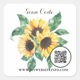 Adesivo Quadrado Floral Sunflower Code QR Code Business Square Stic