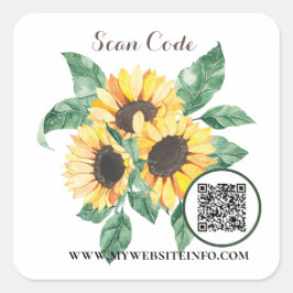 Adesivo Quadrado Floral Sunflower Code QR Code Business Square Stic