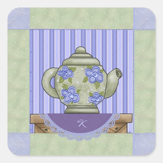 Adesivo Quadrado Floral Teapot Quilt Square Sticker (Frente)