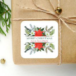 Adesivo Quadrado Floral Verde Natalino Aguarela Feliz Natal