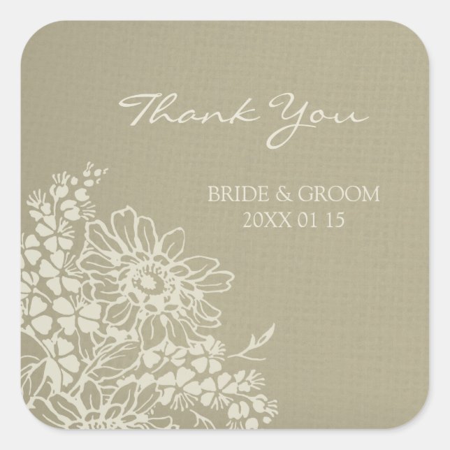 Adesivo Quadrado Floral Vintage Obrigado Marcas De Favor De Casamen (Frente)